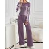 imageZESICA Womens 2 Piece Lounge Sets 2025 Fall Long Sleeve Striped Knit Fitted Tops Wide Leg Pants Pajama Sets OutfitsTaro