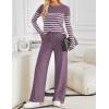 imageZESICA Womens 2 Piece Lounge Sets 2025 Fall Long Sleeve Striped Knit Fitted Tops Wide Leg Pants Pajama Sets OutfitsTaro