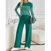 imageZESICA Womens 2 Piece Lounge Sets 2025 Fall Long Sleeve Striped Knit Fitted Tops Wide Leg Pants Pajama Sets OutfitsTeal