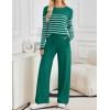 imageZESICA Womens 2 Piece Lounge Sets 2025 Fall Long Sleeve Striped Knit Fitted Tops Wide Leg Pants Pajama Sets OutfitsTeal