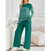 imageZESICA Womens 2 Piece Lounge Sets 2025 Fall Long Sleeve Striped Knit Fitted Tops Wide Leg Pants Pajama Sets OutfitsTeal