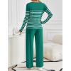 imageZESICA Womens 2 Piece Lounge Sets 2025 Fall Long Sleeve Striped Knit Fitted Tops Wide Leg Pants Pajama Sets OutfitsTeal