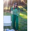 imageZESICA Womens 2 Piece Lounge Sets 2025 Fall Long Sleeve Striped Knit Fitted Tops Wide Leg Pants Pajama Sets OutfitsTeal