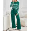 imageZESICA Womens 2 Piece Lounge Sets 2025 Fall Long Sleeve Striped Knit Fitted Tops Wide Leg Pants Pajama Sets OutfitsTeal