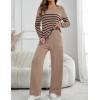 imageZESICA Womens 2 Piece Lounge Sets 2025 Fall Long Sleeve Striped Knit Fitted Tops Wide Leg Pants Pajama Sets OutfitsToffee