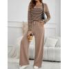 imageZESICA Womens 2 Piece Lounge Sets 2025 Fall Long Sleeve Striped Knit Fitted Tops Wide Leg Pants Pajama Sets OutfitsToffee