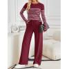 imageZESICA Womens 2 Piece Lounge Sets 2025 Fall Long Sleeve Striped Knit Fitted Tops Wide Leg Pants Pajama Sets OutfitsWine