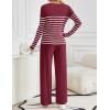 imageZESICA Womens 2 Piece Lounge Sets 2025 Fall Long Sleeve Striped Knit Fitted Tops Wide Leg Pants Pajama Sets OutfitsWine