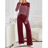 imageZESICA Womens 2 Piece Lounge Sets 2025 Fall Long Sleeve Striped Knit Fitted Tops Wide Leg Pants Pajama Sets OutfitsWine