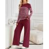 imageZESICA Womens 2 Piece Lounge Sets 2025 Fall Long Sleeve Striped Knit Fitted Tops Wide Leg Pants Pajama Sets OutfitsWine