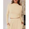 imageZESICA Womens 2 Piece Outfits Set 2025 Casual Long Sleeve Ruched Fitted Crop Top Wide Leg Pants Knit Lounge SetsApricot