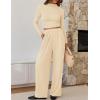 imageZESICA Womens 2 Piece Outfits Set 2025 Casual Long Sleeve Ruched Fitted Crop Top Wide Leg Pants Knit Lounge SetsApricot