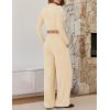 imageZESICA Womens 2 Piece Outfits Set 2025 Casual Long Sleeve Ruched Fitted Crop Top Wide Leg Pants Knit Lounge SetsApricot
