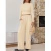 imageZESICA Womens 2 Piece Outfits Set 2025 Casual Long Sleeve Ruched Fitted Crop Top Wide Leg Pants Knit Lounge SetsApricot