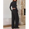 imageZESICA Womens 2 Piece Outfits Set 2025 Casual Long Sleeve Ruched Fitted Crop Top Wide Leg Pants Knit Lounge SetsBlack