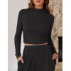 imageZESICA Womens 2 Piece Outfits Set 2025 Casual Long Sleeve Ruched Fitted Crop Top Wide Leg Pants Knit Lounge SetsBlack