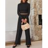 imageZESICA Womens 2 Piece Outfits Set 2025 Casual Long Sleeve Ruched Fitted Crop Top Wide Leg Pants Knit Lounge SetsBlack