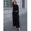 imageZESICA Womens 2 Piece Outfits Set 2025 Casual Long Sleeve Ruched Fitted Crop Top Wide Leg Pants Knit Lounge SetsBlack