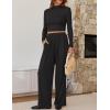 imageZESICA Womens 2 Piece Outfits Set 2025 Casual Long Sleeve Ruched Fitted Crop Top Wide Leg Pants Knit Lounge SetsBlack