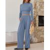 imageZESICA Womens 2 Piece Outfits Set 2025 Casual Long Sleeve Ruched Fitted Crop Top Wide Leg Pants Knit Lounge SetsBlue
