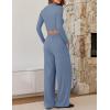 imageZESICA Womens 2 Piece Outfits Set 2025 Casual Long Sleeve Ruched Fitted Crop Top Wide Leg Pants Knit Lounge SetsBlue