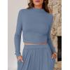 imageZESICA Womens 2 Piece Outfits Set 2025 Casual Long Sleeve Ruched Fitted Crop Top Wide Leg Pants Knit Lounge SetsBlue