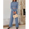 imageZESICA Womens 2 Piece Outfits Set 2025 Casual Long Sleeve Ruched Fitted Crop Top Wide Leg Pants Knit Lounge SetsBlue