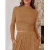 imageZESICA Womens 2 Piece Outfits Set 2025 Casual Long Sleeve Ruched Fitted Crop Top Wide Leg Pants Knit Lounge SetsBrown