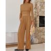 imageZESICA Womens 2 Piece Outfits Set 2025 Casual Long Sleeve Ruched Fitted Crop Top Wide Leg Pants Knit Lounge SetsBrown
