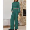 imageZESICA Womens 2 Piece Outfits Set 2025 Casual Long Sleeve Ruched Fitted Crop Top Wide Leg Pants Knit Lounge SetsGreen