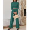 imageZESICA Womens 2 Piece Outfits Set 2025 Casual Long Sleeve Ruched Fitted Crop Top Wide Leg Pants Knit Lounge SetsGreen