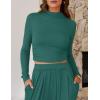 imageZESICA Womens 2 Piece Outfits Set 2025 Casual Long Sleeve Ruched Fitted Crop Top Wide Leg Pants Knit Lounge SetsGreen