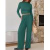 imageZESICA Womens 2 Piece Outfits Set 2025 Casual Long Sleeve Ruched Fitted Crop Top Wide Leg Pants Knit Lounge SetsGreen