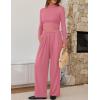 imageZESICA Womens 2 Piece Outfits Set 2025 Casual Long Sleeve Ruched Fitted Crop Top Wide Leg Pants Knit Lounge SetsPink