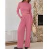 imageZESICA Womens 2 Piece Outfits Set 2025 Casual Long Sleeve Ruched Fitted Crop Top Wide Leg Pants Knit Lounge SetsPink