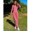 imageZESICA Womens 2 Piece Outfits Set 2025 Casual Long Sleeve Ruched Fitted Crop Top Wide Leg Pants Knit Lounge SetsPink