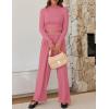 imageZESICA Womens 2 Piece Outfits Set 2025 Casual Long Sleeve Ruched Fitted Crop Top Wide Leg Pants Knit Lounge SetsPink