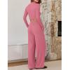 imageZESICA Womens 2 Piece Outfits Set 2025 Casual Long Sleeve Ruched Fitted Crop Top Wide Leg Pants Knit Lounge SetsPink