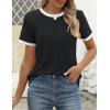 imageZESICA Womens Casual Short Sleeve Pleated Shirts 2025 Summer Dressy Crewneck Color Block TopsBlack
