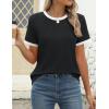 imageZESICA Womens Casual Short Sleeve Pleated Shirts 2025 Summer Dressy Crewneck Color Block TopsBlack