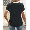imageZESICA Womens Casual Short Sleeve Pleated Shirts 2025 Summer Dressy Crewneck Color Block TopsBlack