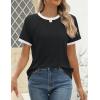 imageZESICA Womens Casual Short Sleeve Pleated Shirts 2025 Summer Dressy Crewneck Color Block TopsBlack