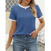 imageZESICA Womens Casual Short Sleeve Pleated Shirts 2025 Summer Dressy Crewneck Color Block TopsBlue