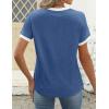 imageZESICA Womens Casual Short Sleeve Pleated Shirts 2025 Summer Dressy Crewneck Color Block TopsBlue
