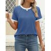 imageZESICA Womens Casual Short Sleeve Pleated Shirts 2025 Summer Dressy Crewneck Color Block TopsBlue