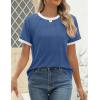 imageZESICA Womens Casual Short Sleeve Pleated Shirts 2025 Summer Dressy Crewneck Color Block TopsBlue
