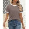 imageZESICA Womens Casual Short Sleeve Pleated Shirts 2025 Summer Dressy Crewneck Color Block TopsCoffee Grey