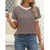 imageZESICA Womens Casual Short Sleeve Pleated Shirts 2025 Summer Dressy Crewneck Color Block TopsCoffee Grey