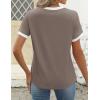 imageZESICA Womens Casual Short Sleeve Pleated Shirts 2025 Summer Dressy Crewneck Color Block TopsCoffee Grey