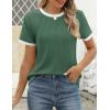imageZESICA Womens Casual Short Sleeve Pleated Shirts 2025 Summer Dressy Crewneck Color Block TopsGreen